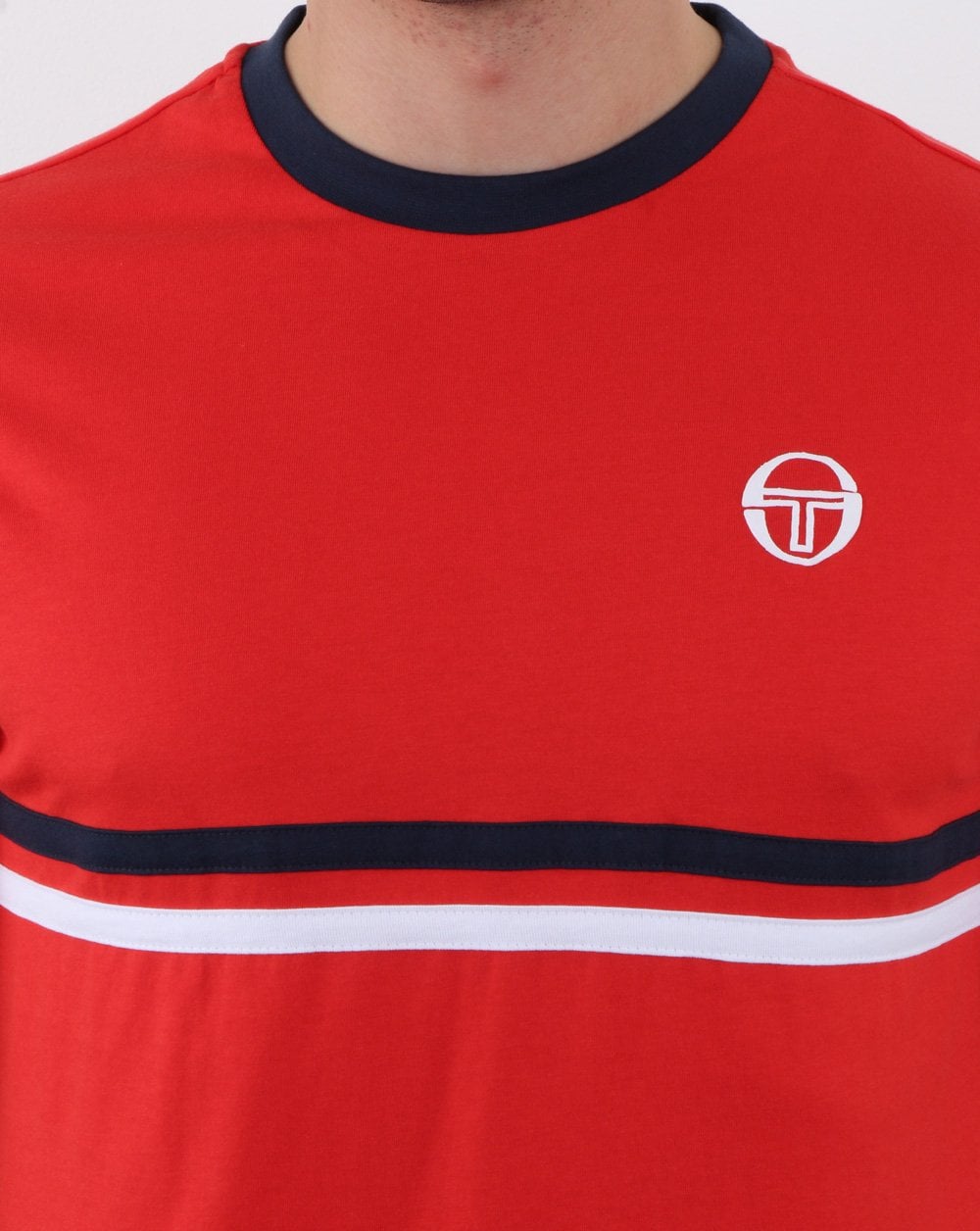 Sergio Tacchini T-Shirt mit zwei Streifen, Vintage-Rot/Marineblau