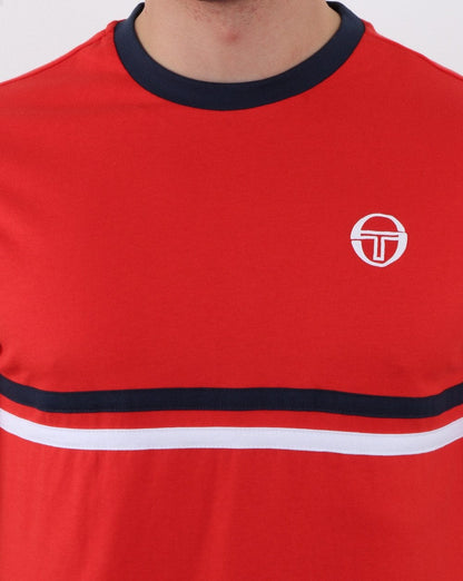 Sergio Tacchini T-Shirt mit zwei Streifen, Vintage-Rot/Marineblau