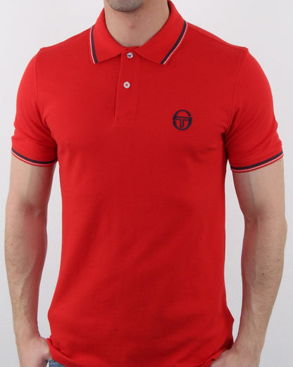 Sergio Tacchini Poloshirt mit Streifen in Vintage-Rot/Weiß