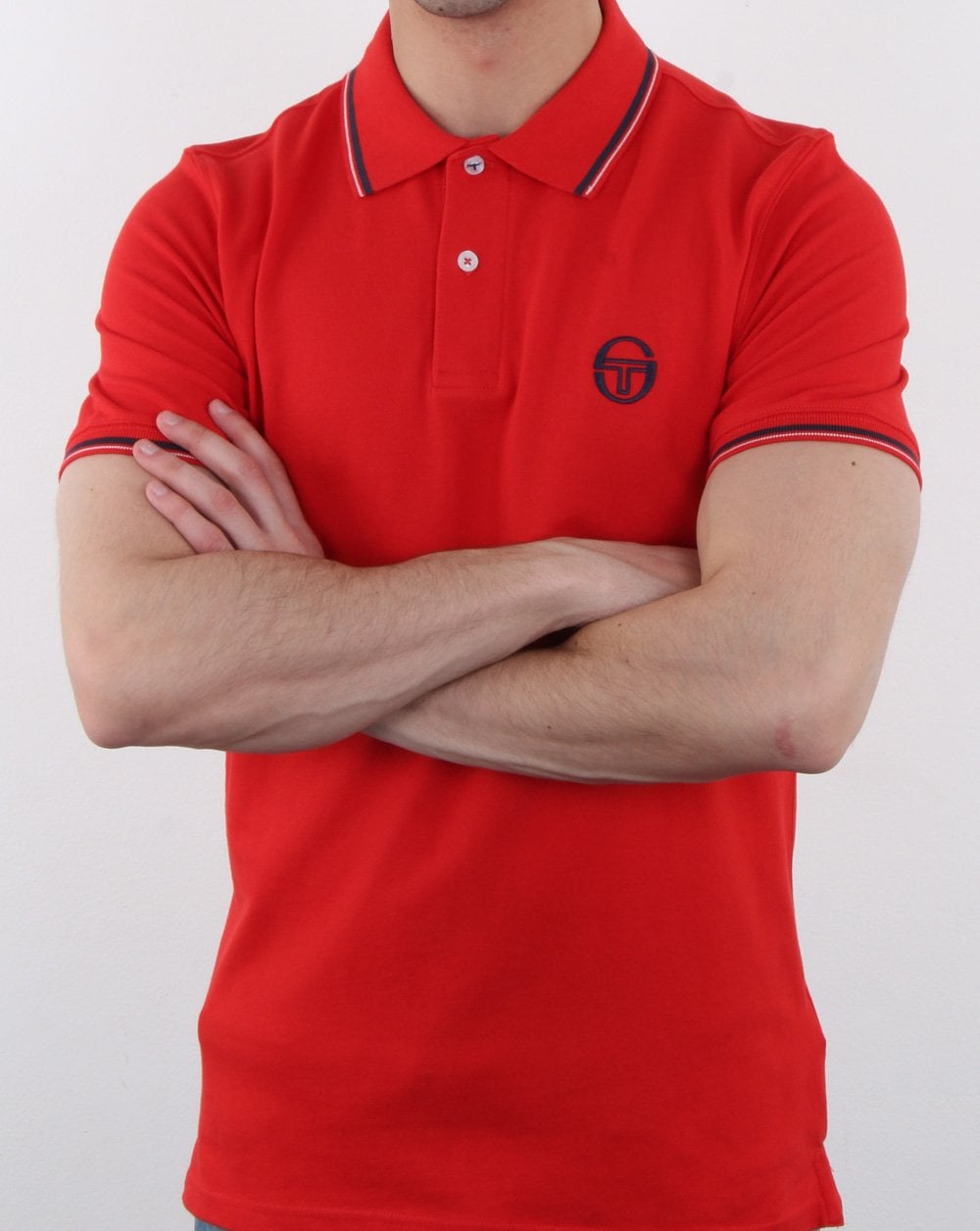 Sergio Tacchini Poloshirt mit Streifen in Vintage-Rot/Weiß