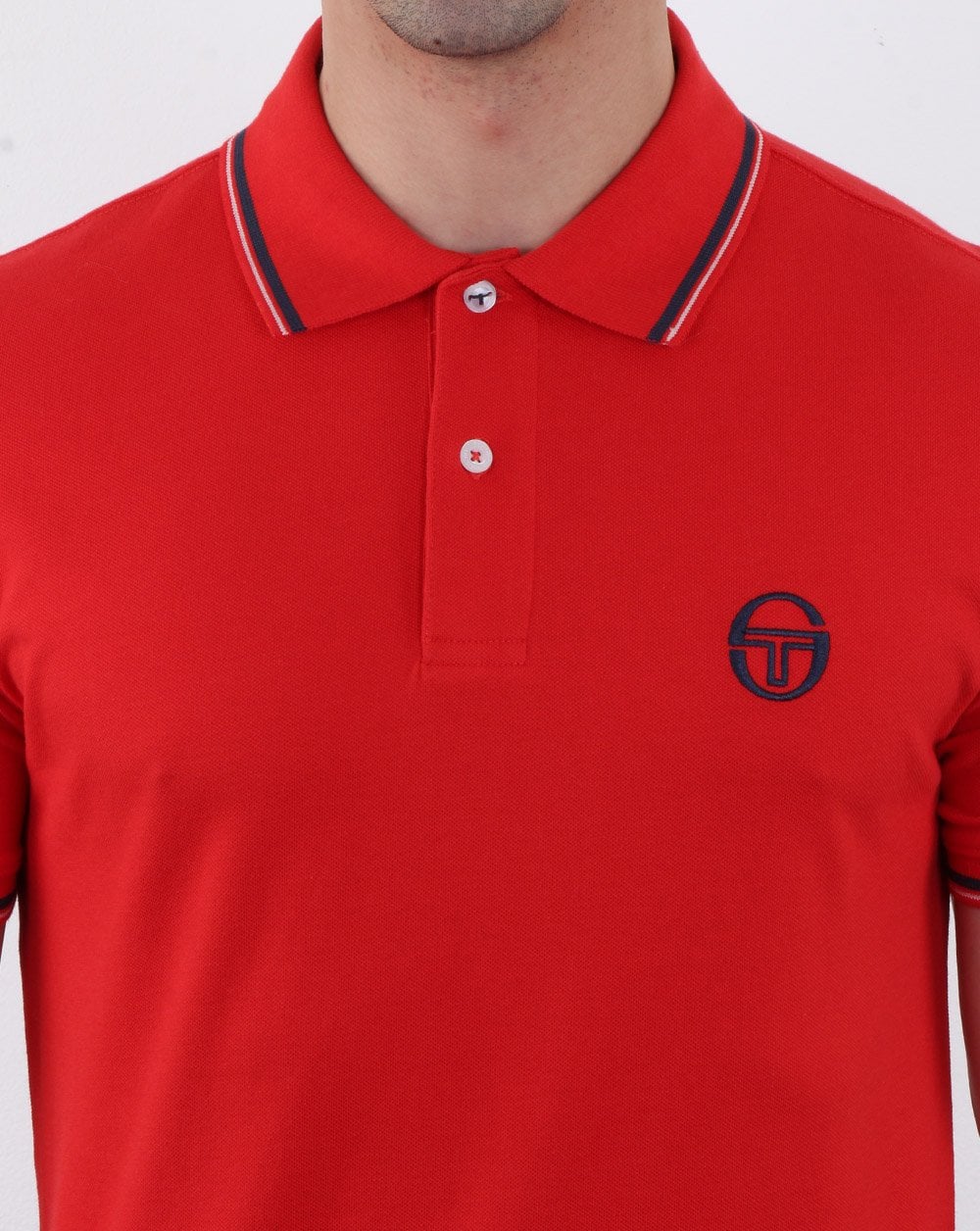 Sergio Tacchini Poloshirt mit Streifen in Vintage-Rot/Weiß