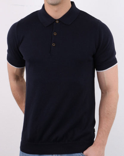 Strick-Poloshirt Marineblau