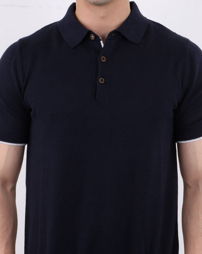 Strick-Poloshirt Marineblau