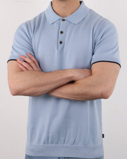 Gestricktes Poloshirt Himmelblau