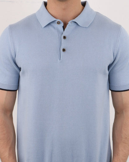 Gestricktes Poloshirt Himmelblau