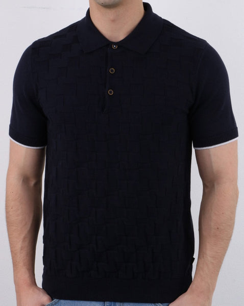 Textured Knit Polo Navy