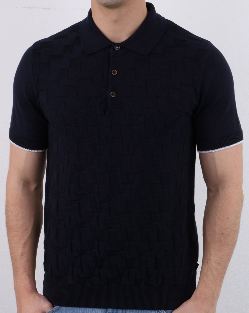 Strukturiertes Strick-Poloshirt in Marineblau