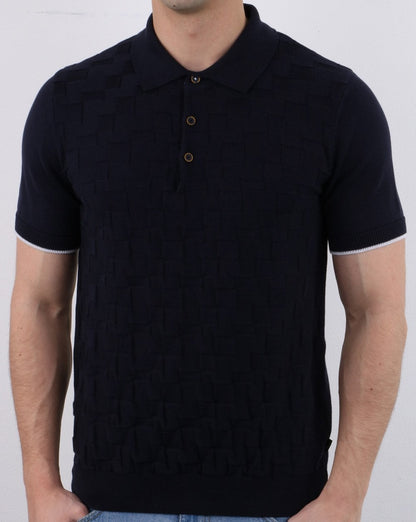 Strukturiertes Strick-Poloshirt in Marineblau