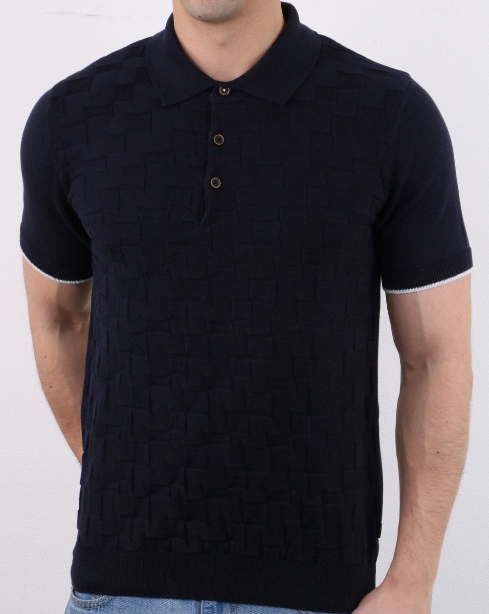 Strukturiertes Strick-Poloshirt in Marineblau