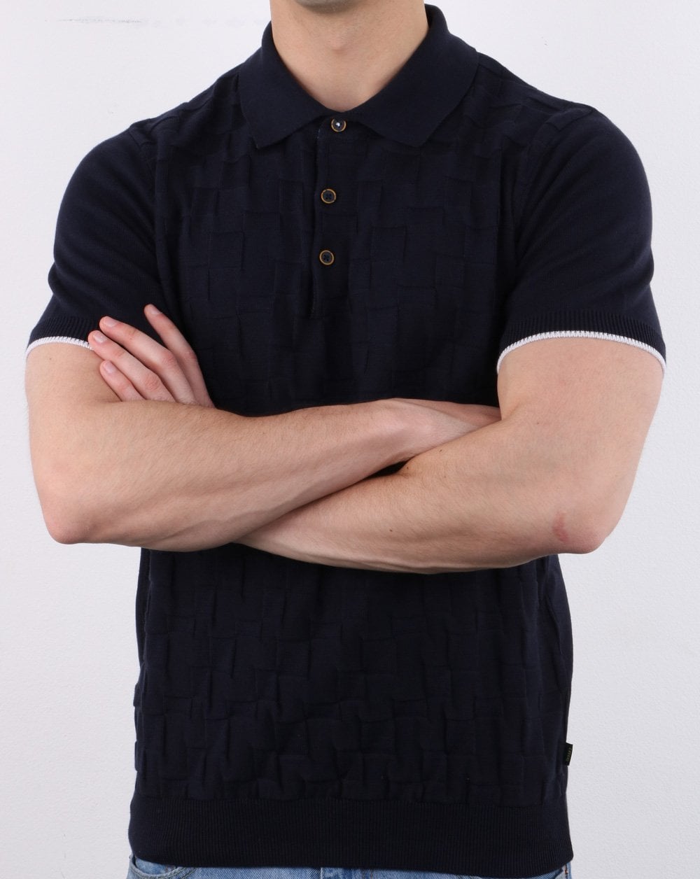Strukturiertes Strick-Poloshirt in Marineblau