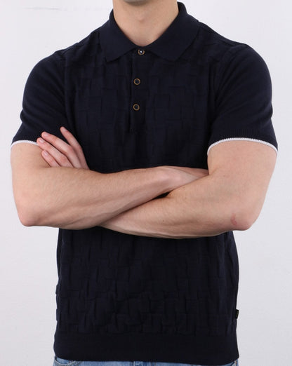 Strukturiertes Strick-Poloshirt in Marineblau