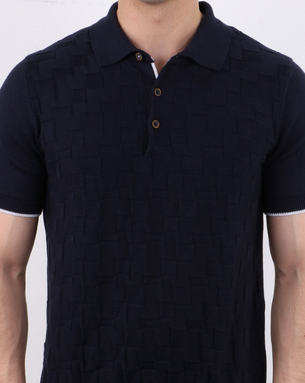 Strukturiertes Strick-Poloshirt in Marineblau