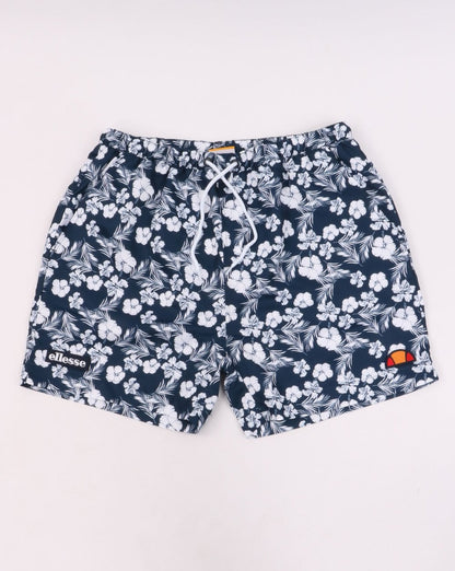 Ellesse – Geblümte Badeshorts in Marineblau und Weiß