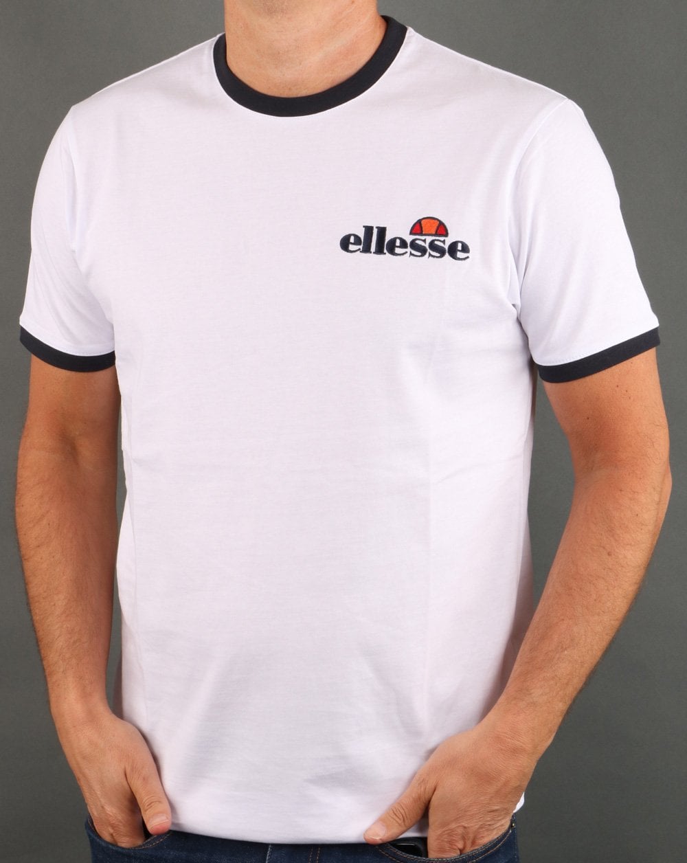 Ellesse – Ringer-T-Shirt in Weiß