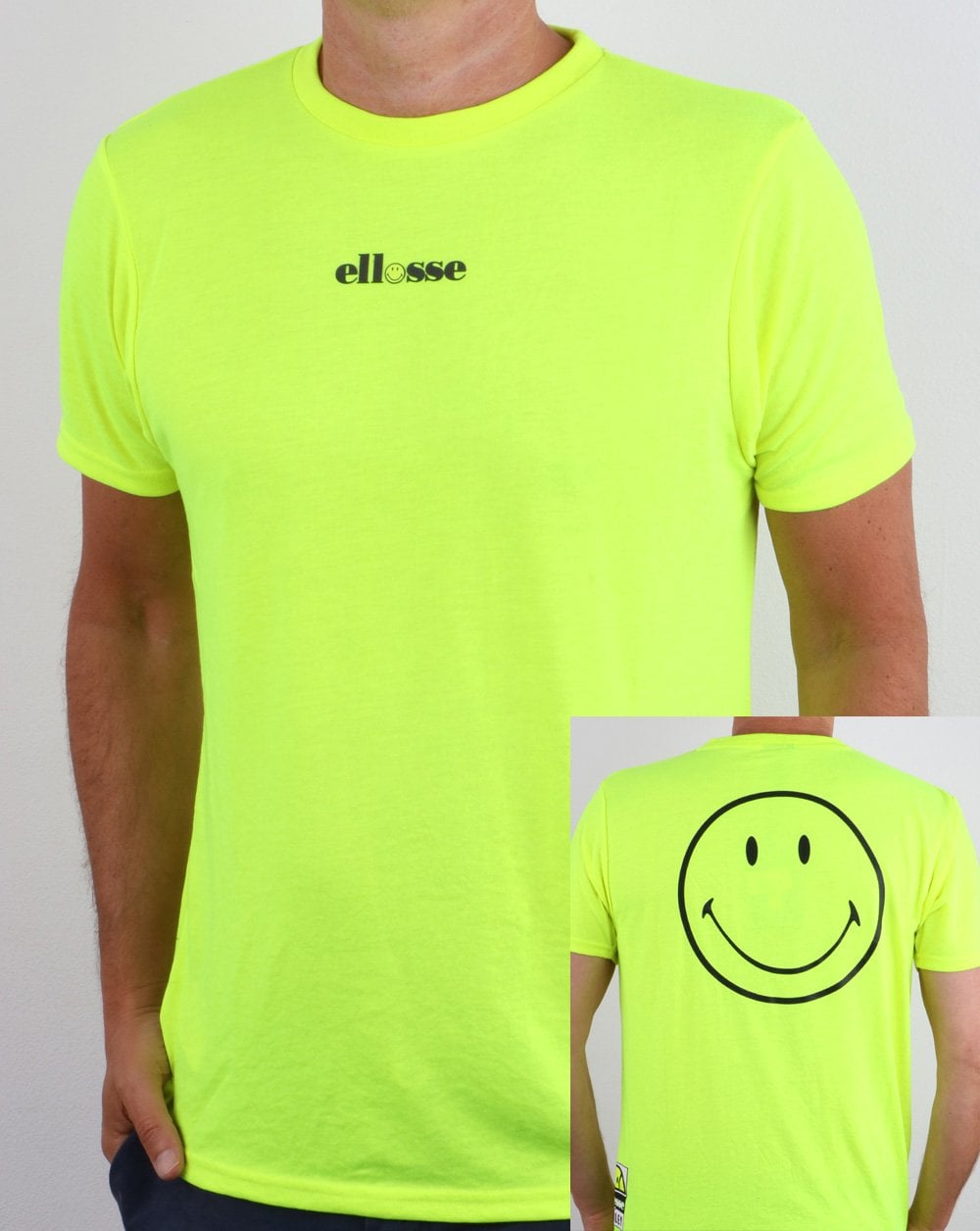 Ellesse – Smiley-T-Shirt in Neongelb