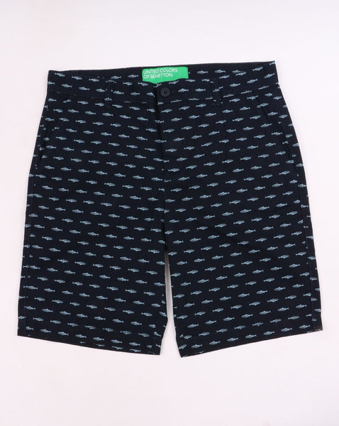 Benetton Pattern Chino Shorts Navy