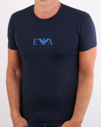 Emporio Armani – Loungewear-T-Shirt mit Logo und Monogramm in Marineblau