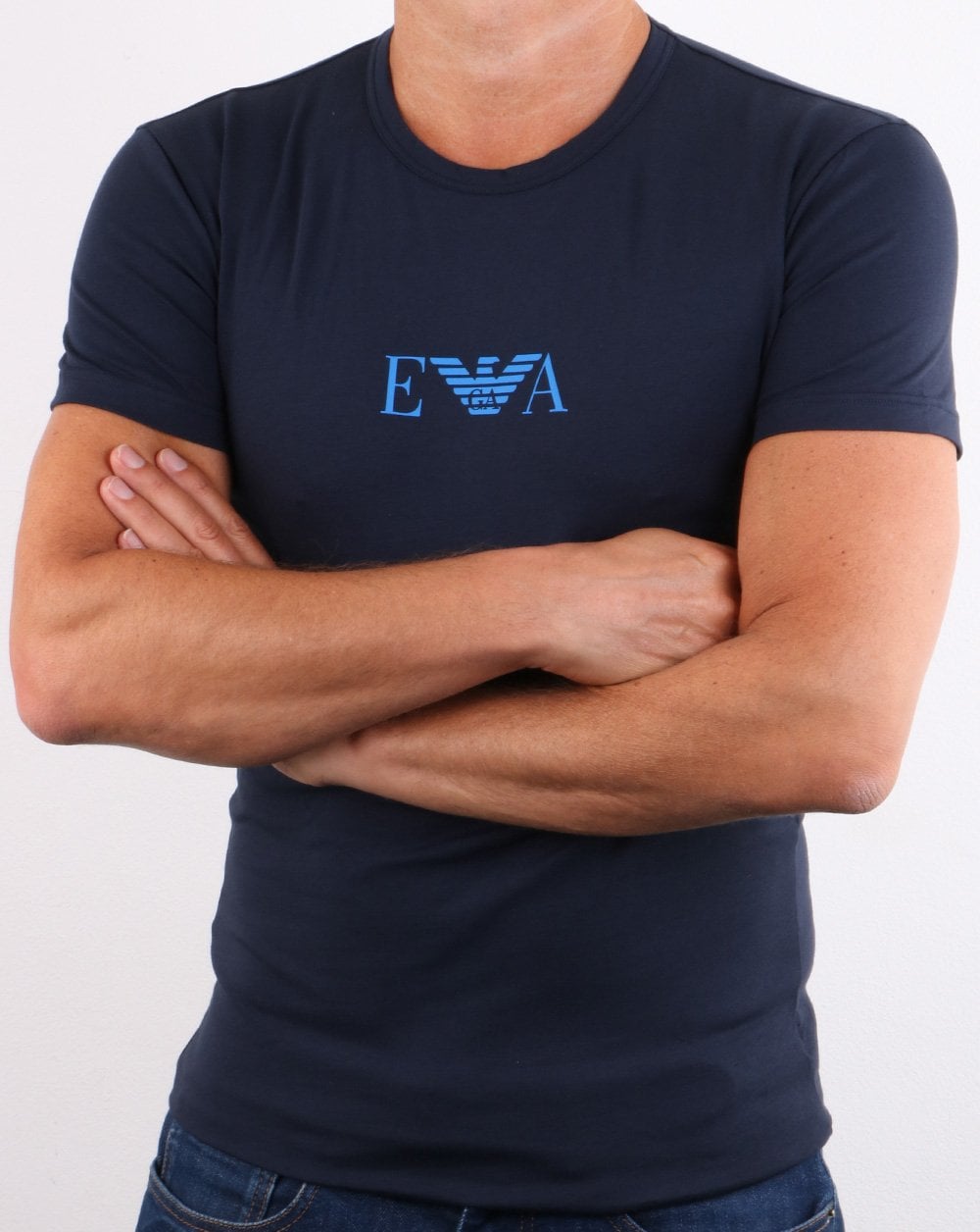 Emporio Armani – Loungewear-T-Shirt mit Logo und Monogramm in Marineblau