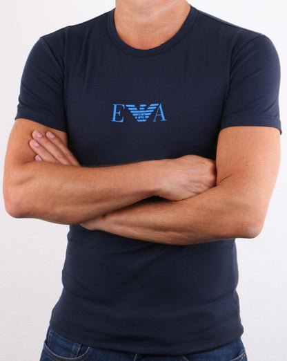 Emporio Armani – Loungewear-T-Shirt mit Logo und Monogramm in Marineblau