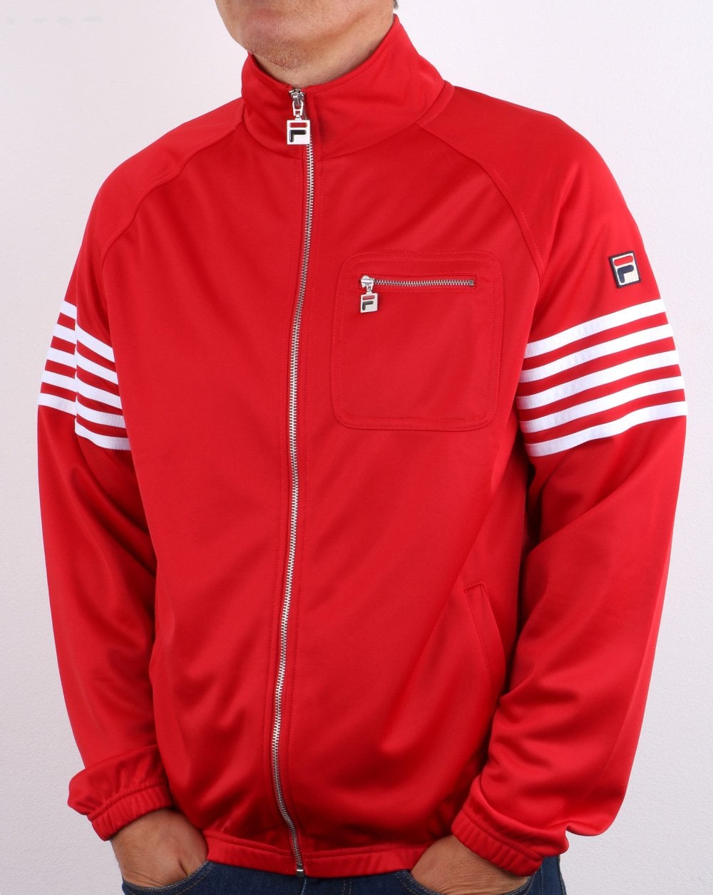 Fila Vintage 5-Streifen-Trainingsjacke Rot/Weiß