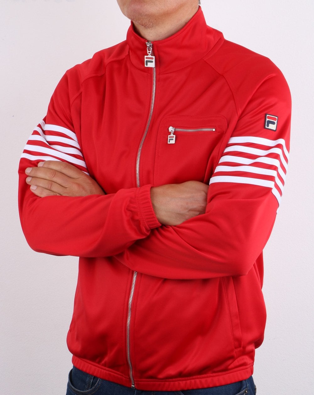 Fila Vintage 5-Streifen-Trainingsjacke Rot/Weiß
