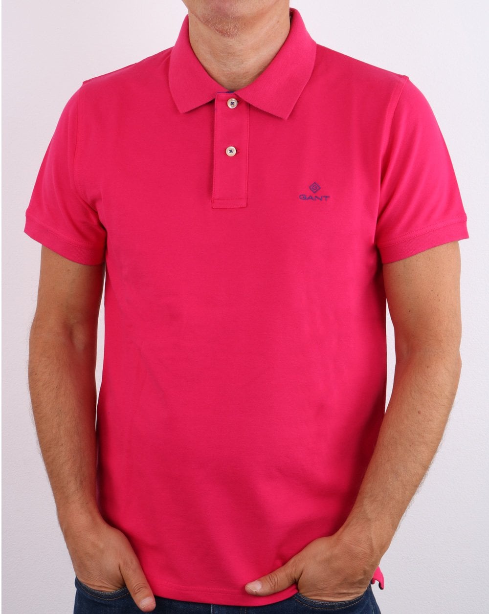 Gant Contrast Collar Polo Shirt Pink/Blue