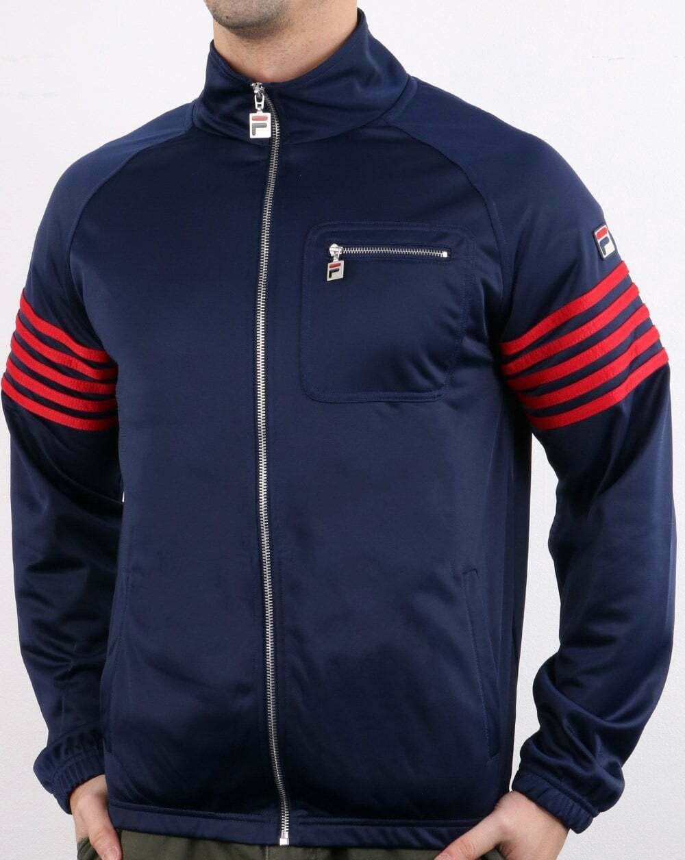 Fila Vintage 5-Streifen-Trainingsjacke Marineblau/Rot