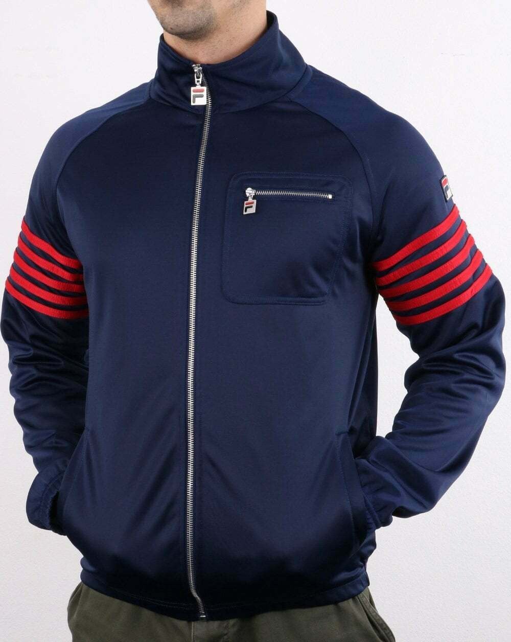 Fila Vintage 5-Streifen-Trainingsjacke Marineblau/Rot