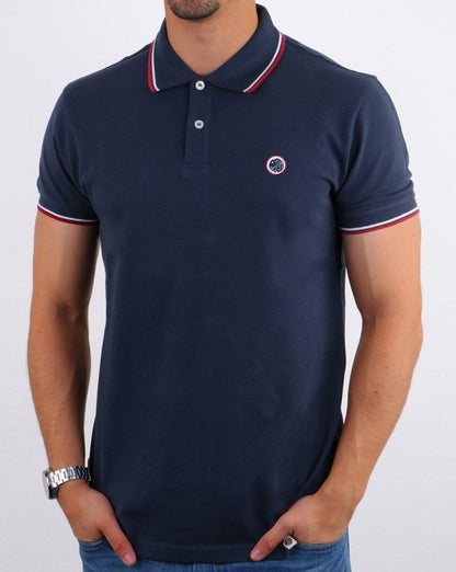 Pretty Green – Poloshirt mit Streifen in Marineblau