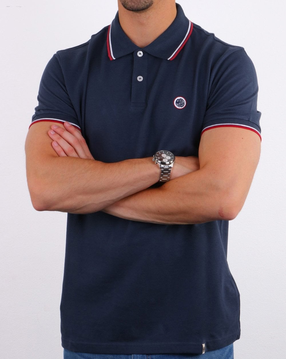 Pretty Green – Poloshirt mit Streifen in Marineblau