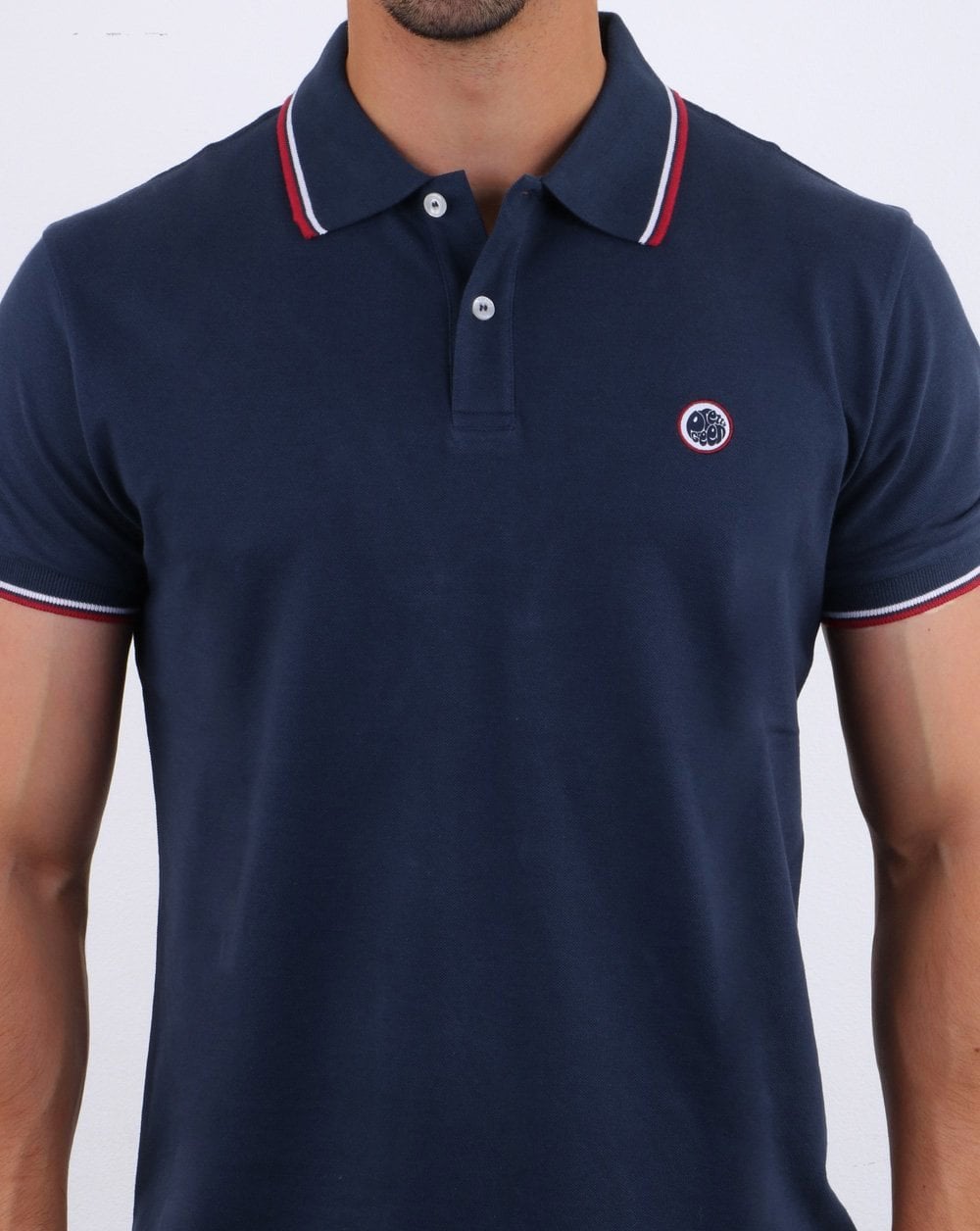 Pretty Green – Poloshirt mit Streifen in Marineblau