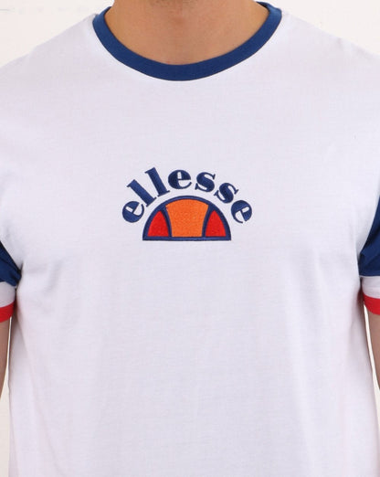 Ellesse – T-Shirt mit Kontrastärmeln in Weiß