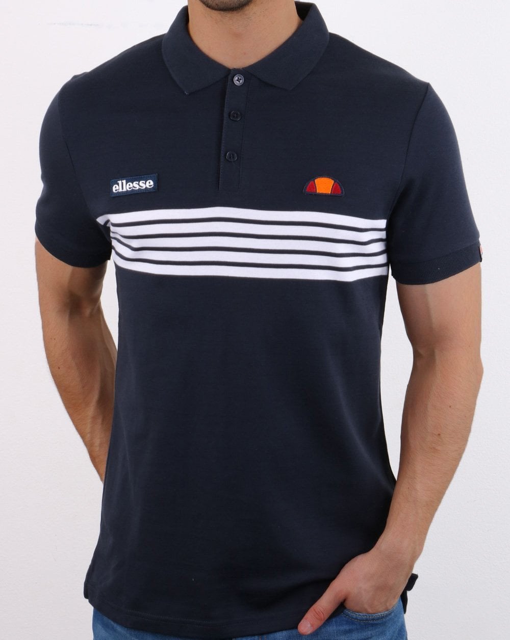 Ellesse – Vilas – Gestreiftes Poloshirt in Marineblau