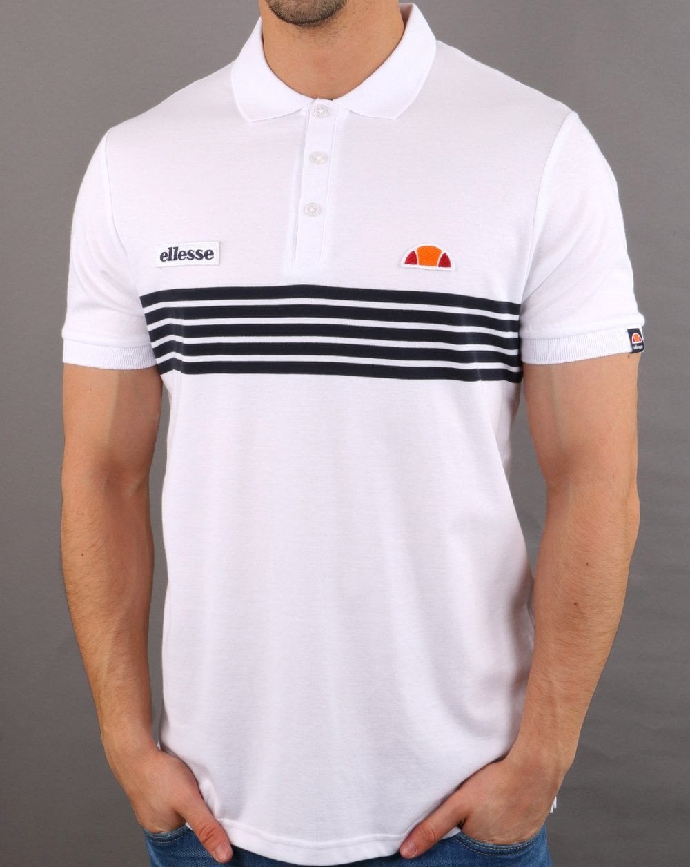 Ellesse – Vilas – Gestreiftes Poloshirt in Weiß