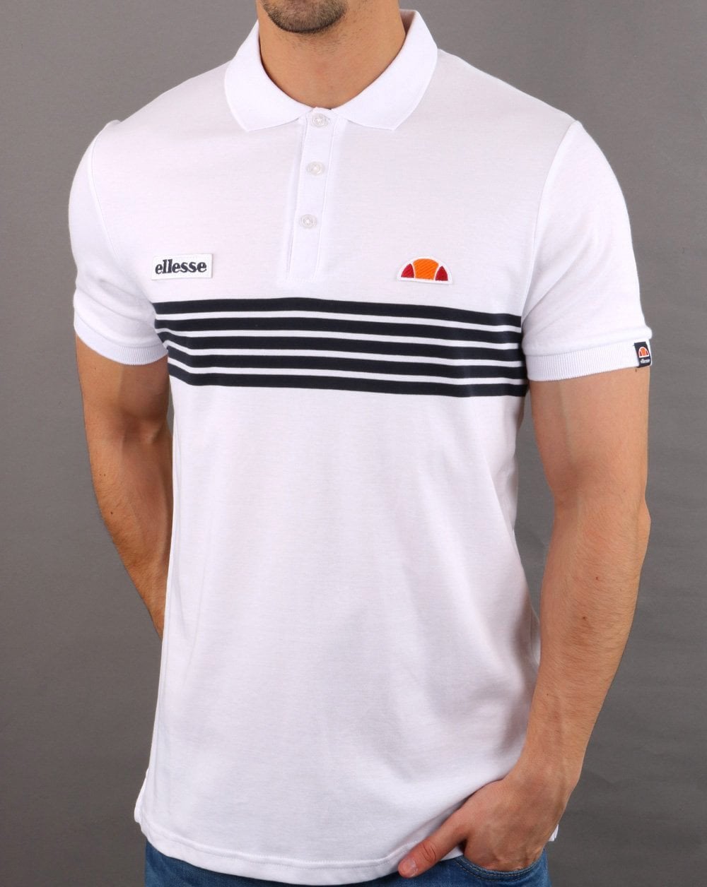 Ellesse – Vilas – Gestreiftes Poloshirt in Weiß