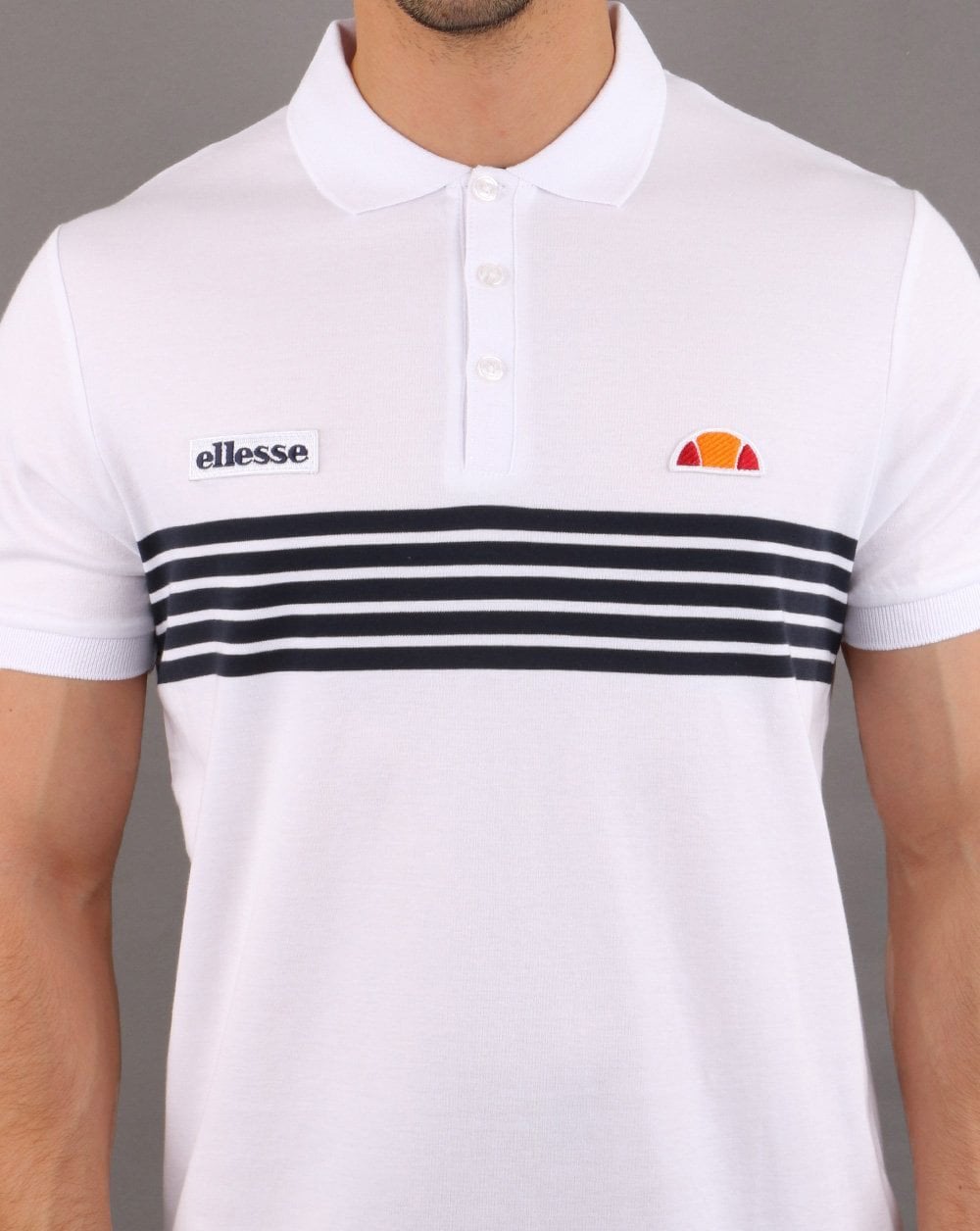 Ellesse – Vilas – Gestreiftes Poloshirt in Weiß