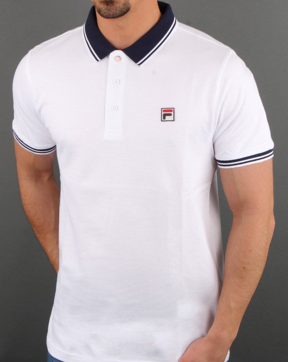 Fila Vintage Contrast Polo Shirt White/Navy
