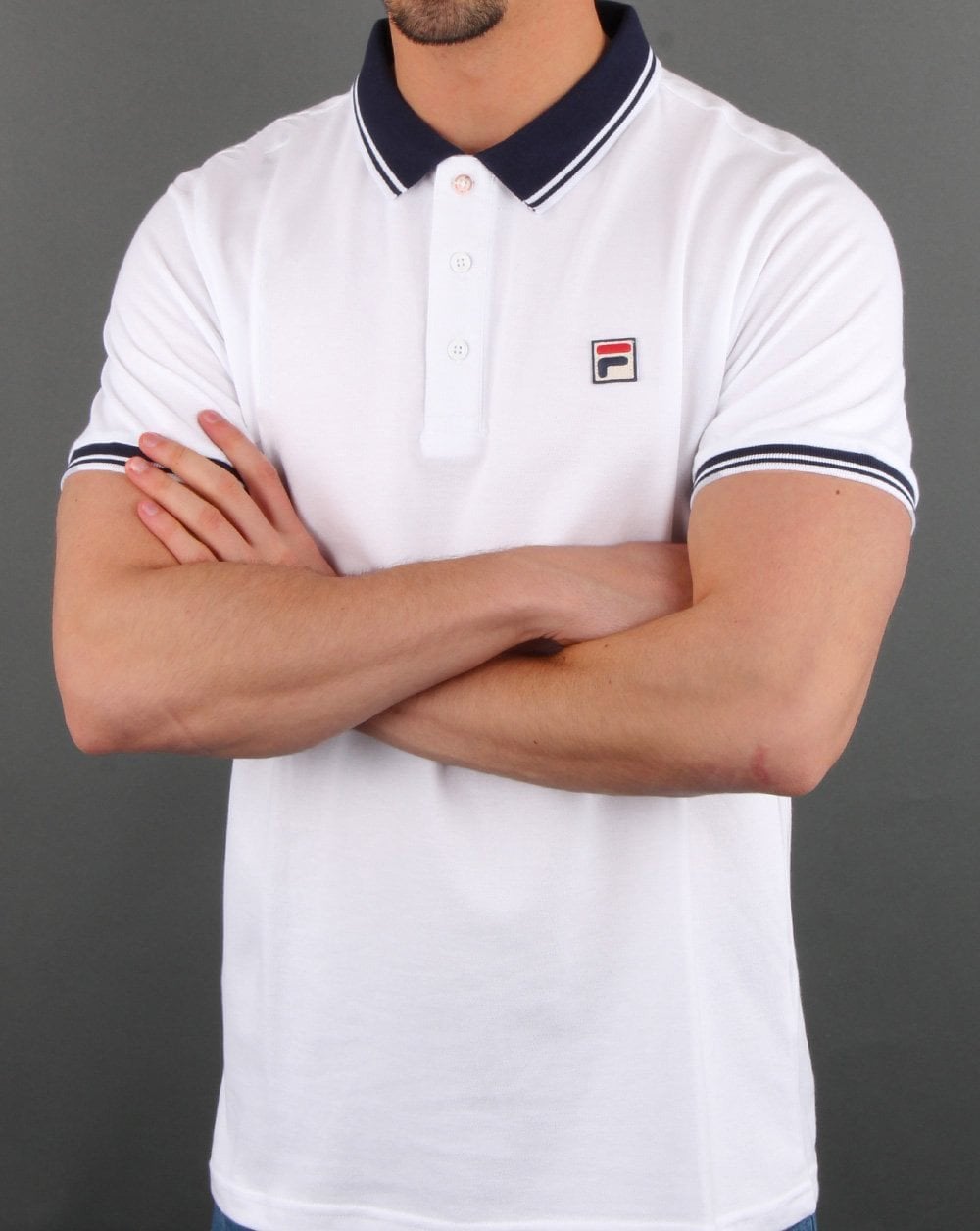 Fila Vintage Contrast Poloshirt Weiß/Marineblau