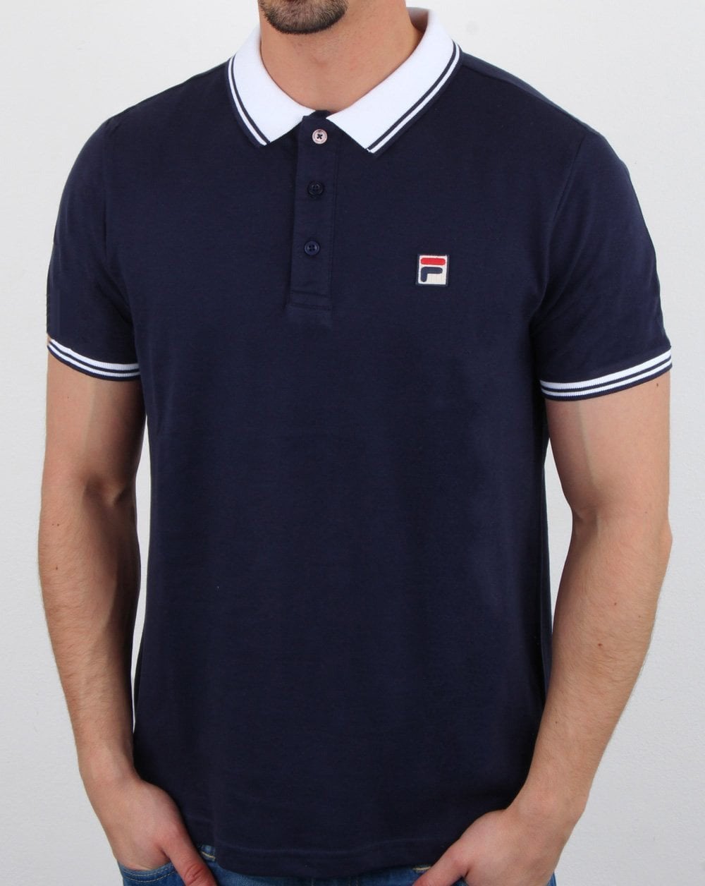 Fila Vintage Contrast Poloshirt Marineblau/Weiß