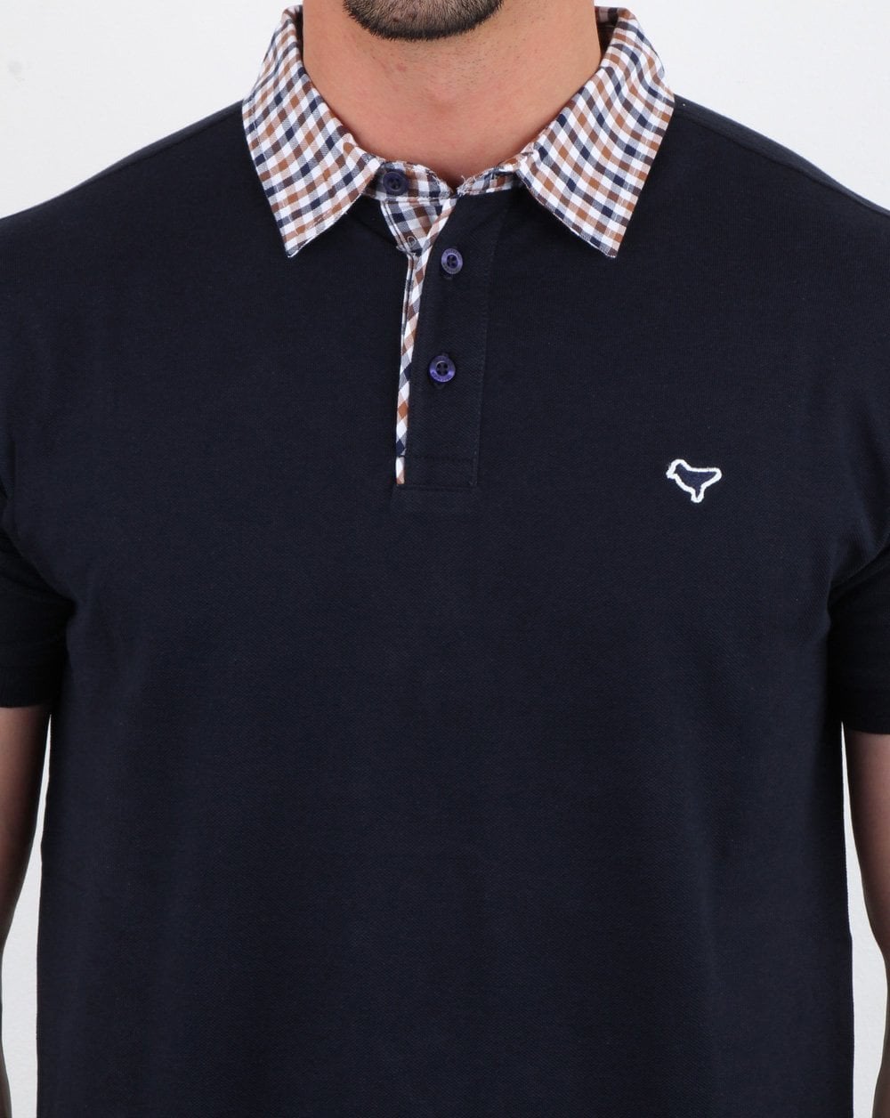Weekend Offender – Kariertes Poloshirt mit Kragen in Marineblau