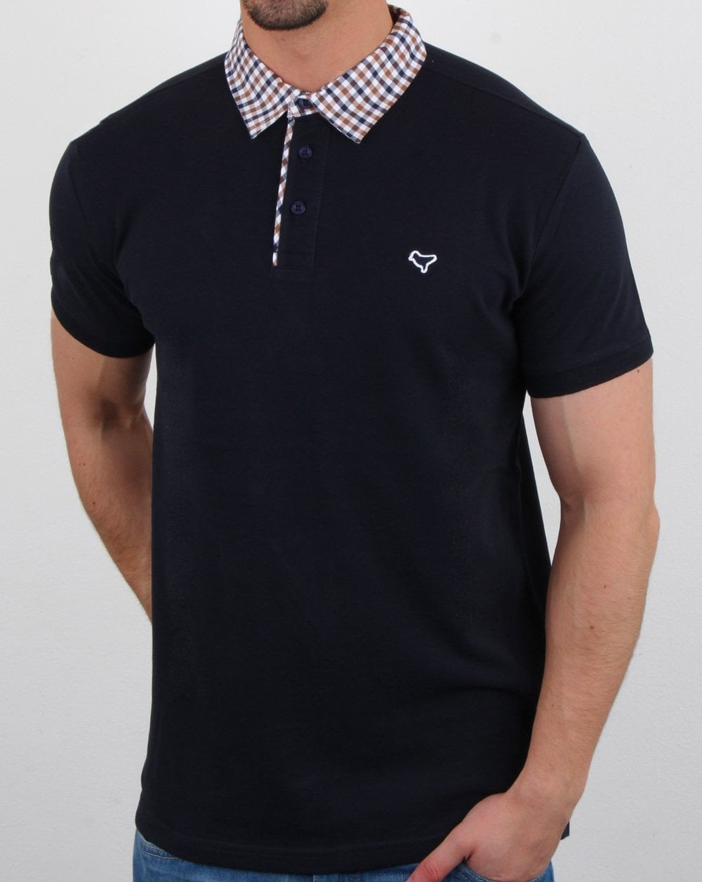 Weekend Offender – Kariertes Poloshirt mit Kragen in Marineblau