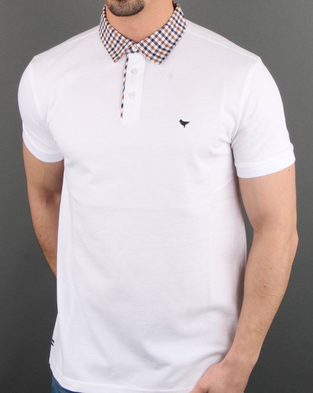Weekend Offender – Kariertes Poloshirt mit Kragen in Weiß