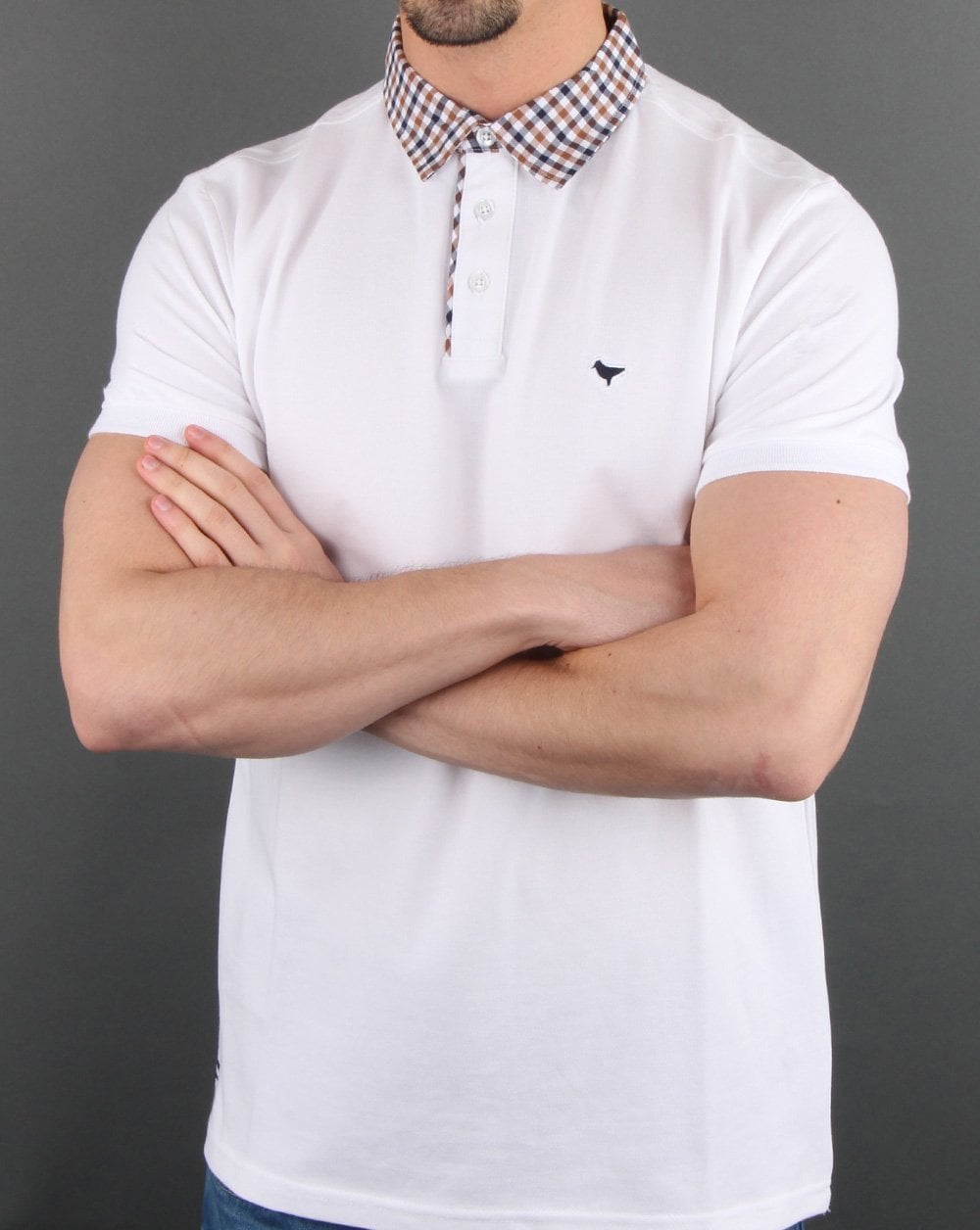 Weekend Offender – Kariertes Poloshirt mit Kragen in Weiß