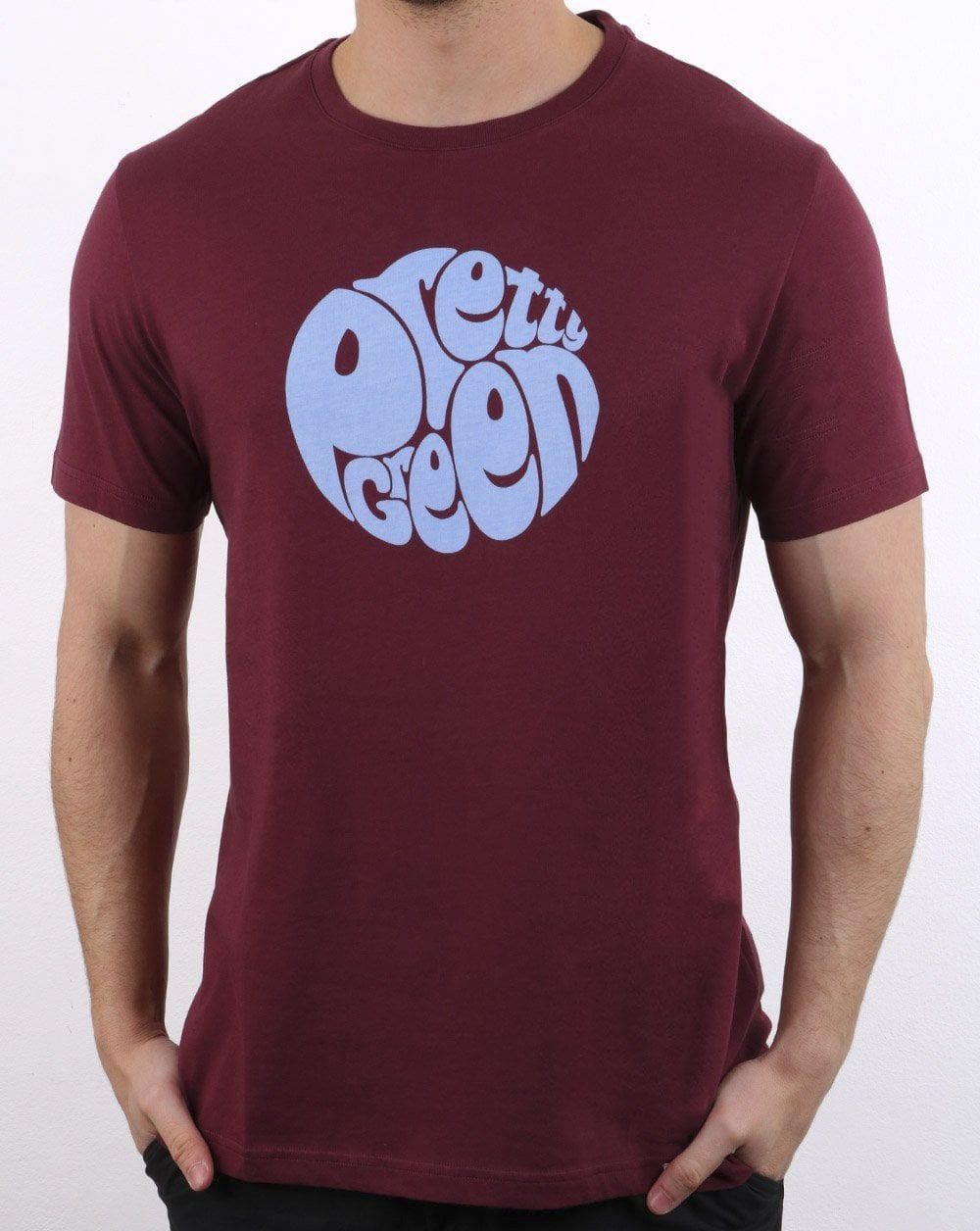 Pretty Green 80s Casual T-Shirt Weinrot/Himmelblau - exklusiv