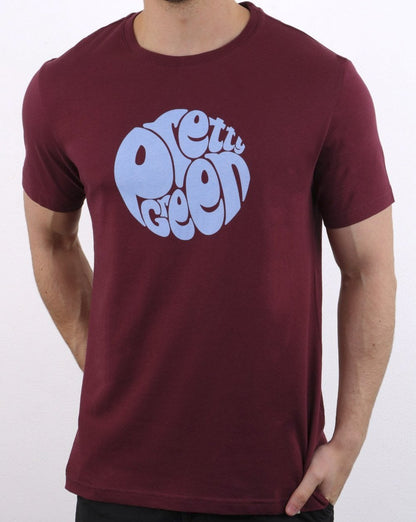 Pretty Green 80s Casual T-Shirt Weinrot/Himmelblau - exklusiv