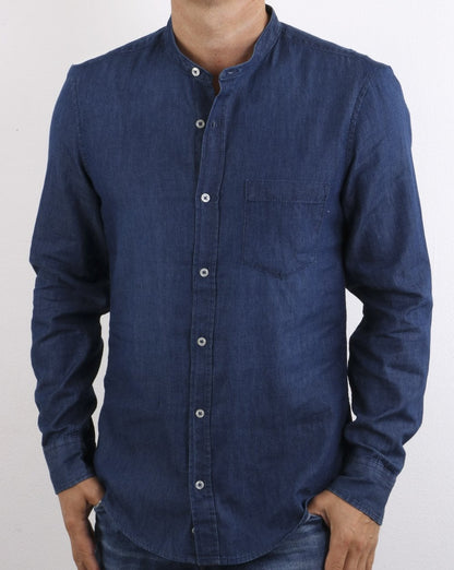 Benetton Hemd mit Grandad-Kragen, Denim