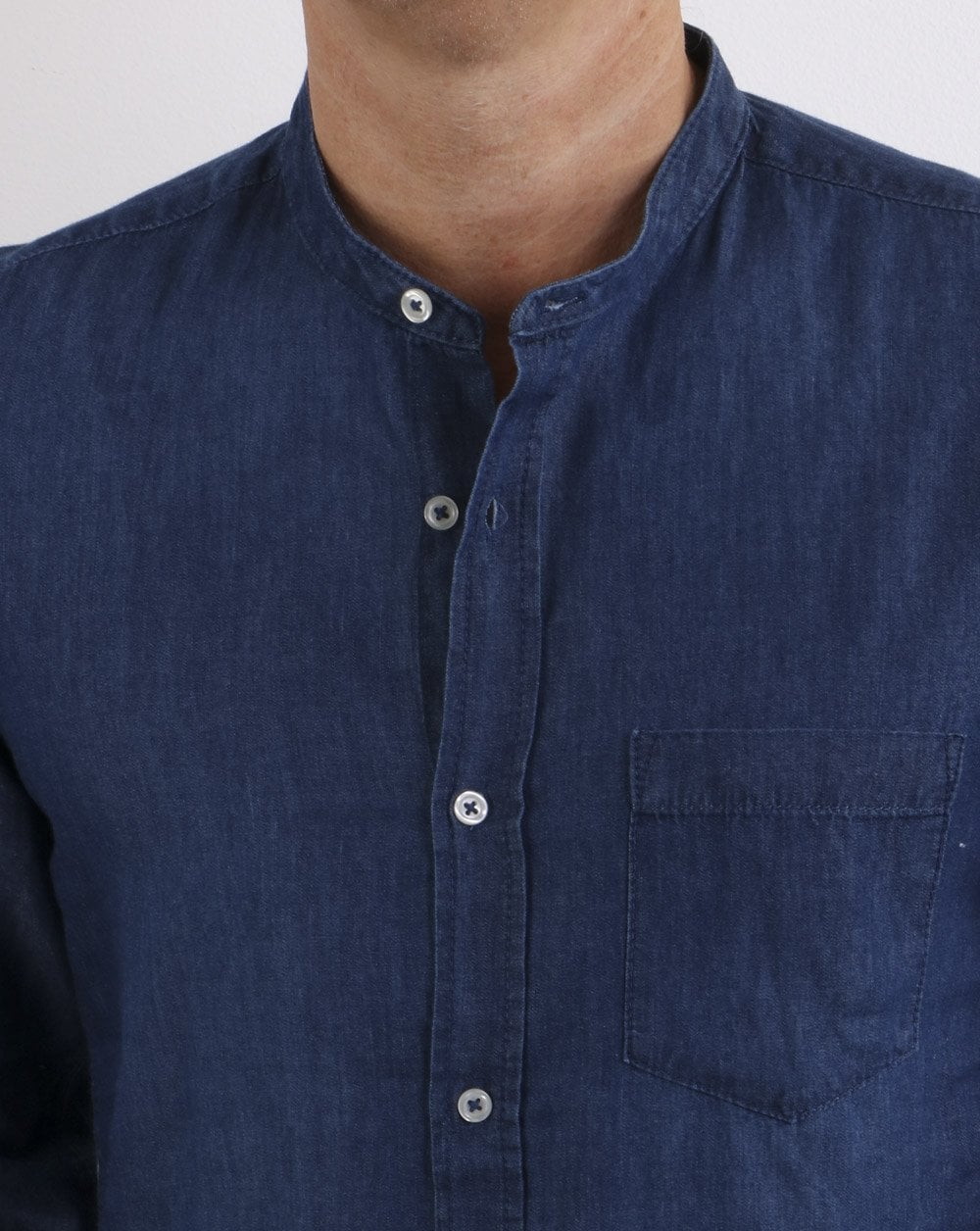 Benetton Grandad Collar Shirt Denim