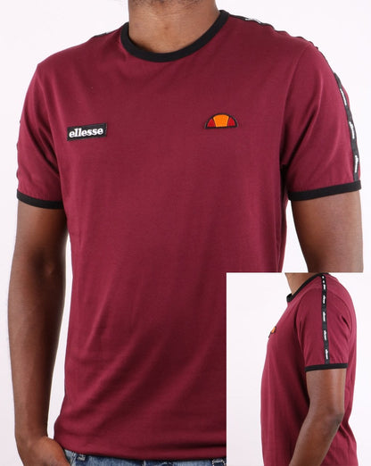Ellesse – T-Shirt mit Taping in Burgunderrot