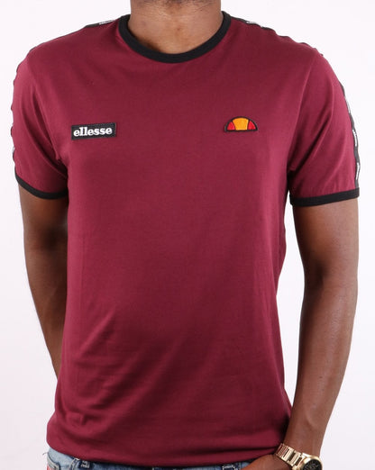 Ellesse – T-Shirt mit Taping in Burgunderrot