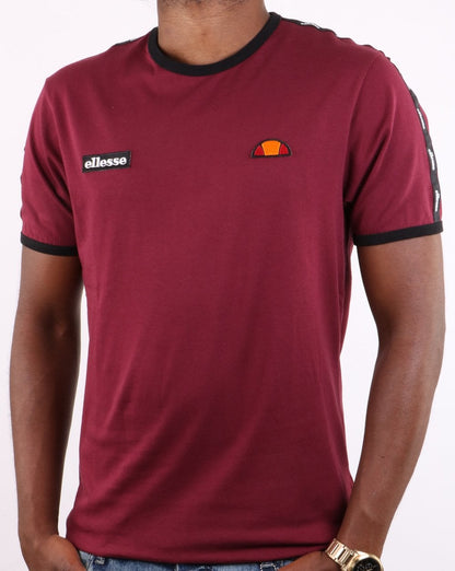 Ellesse – T-Shirt mit Taping in Burgunderrot